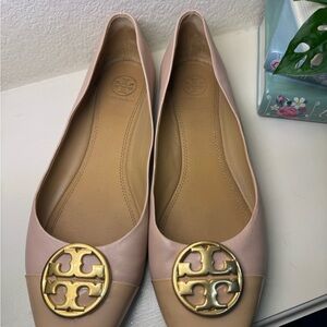 Tory Burch Two-Tone Pink & Tan Logo Flats